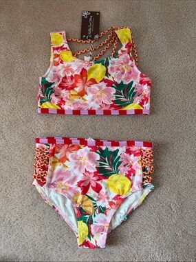 Matilda Jane Girls Floral Lemon Pink Yellow Green Bikini Set